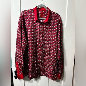 Scuderia Ferrari Men's Red "Allover Printed" 100% Silk Long Sleeve Button Shirt